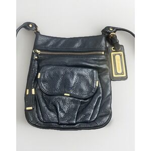VINTAGE Women B Makowsky Black Leather Crossbody Purse Magnet Flap Gusset Pocket